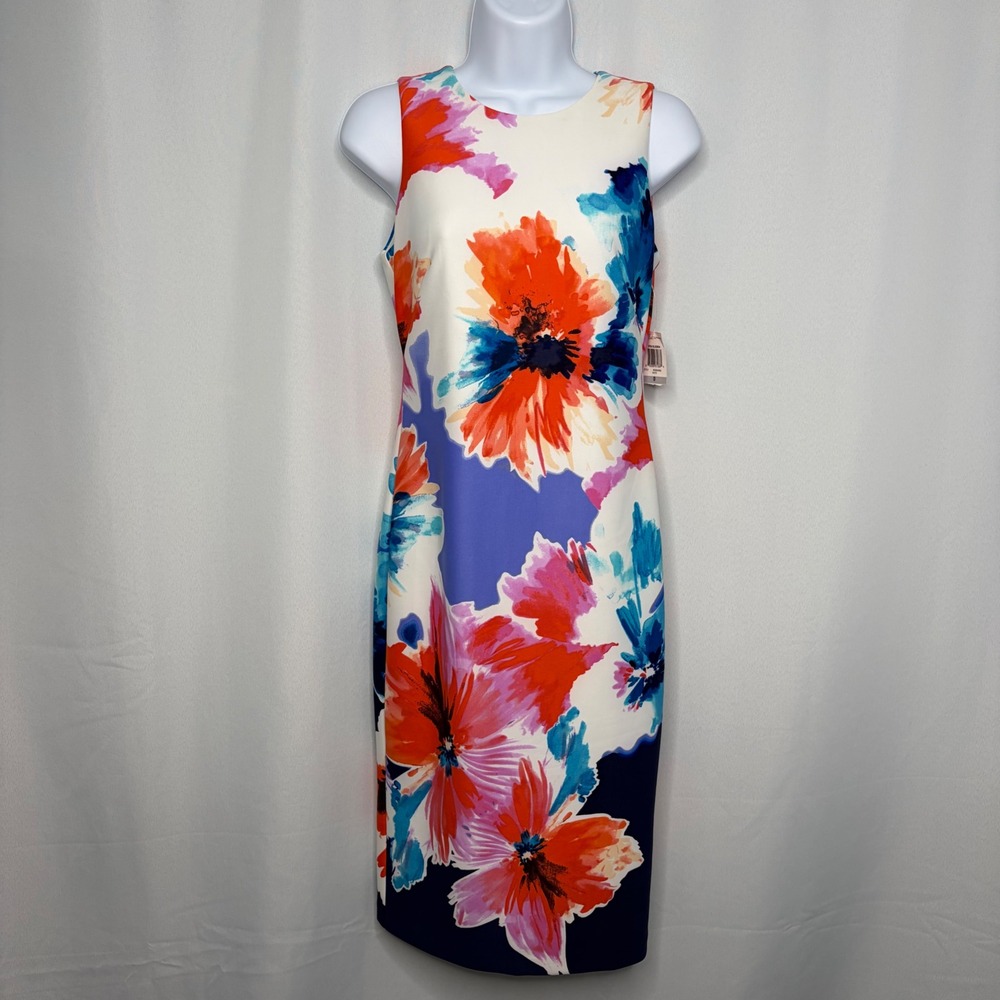 INC International Concepts Floral Sheath Dress White Navy Orange 0 NEW Wedding